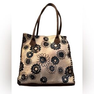 Cecconi Piero Womens Tote Leather‎ Calf Hair handbag Floral Boho Western Italy